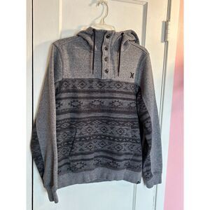 Hurley Gray Aztec Design Buttoned Hooded Sweatshirt Sz S Men